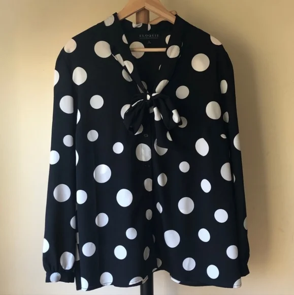 ELOQUII Polka Dot Tie Neck Blouse - Size 20 - Picture 3 of 4
